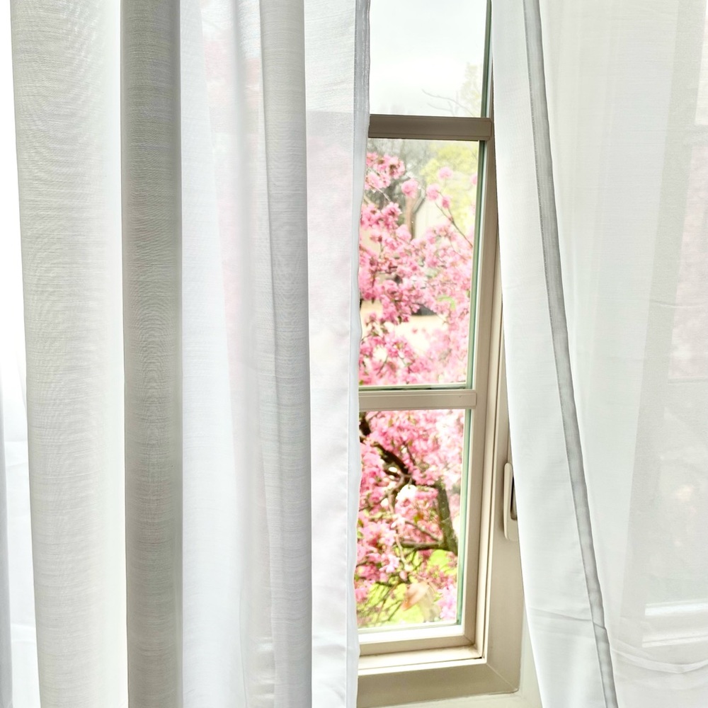 White sheer polyester cotten blend curtains- 4 panel set